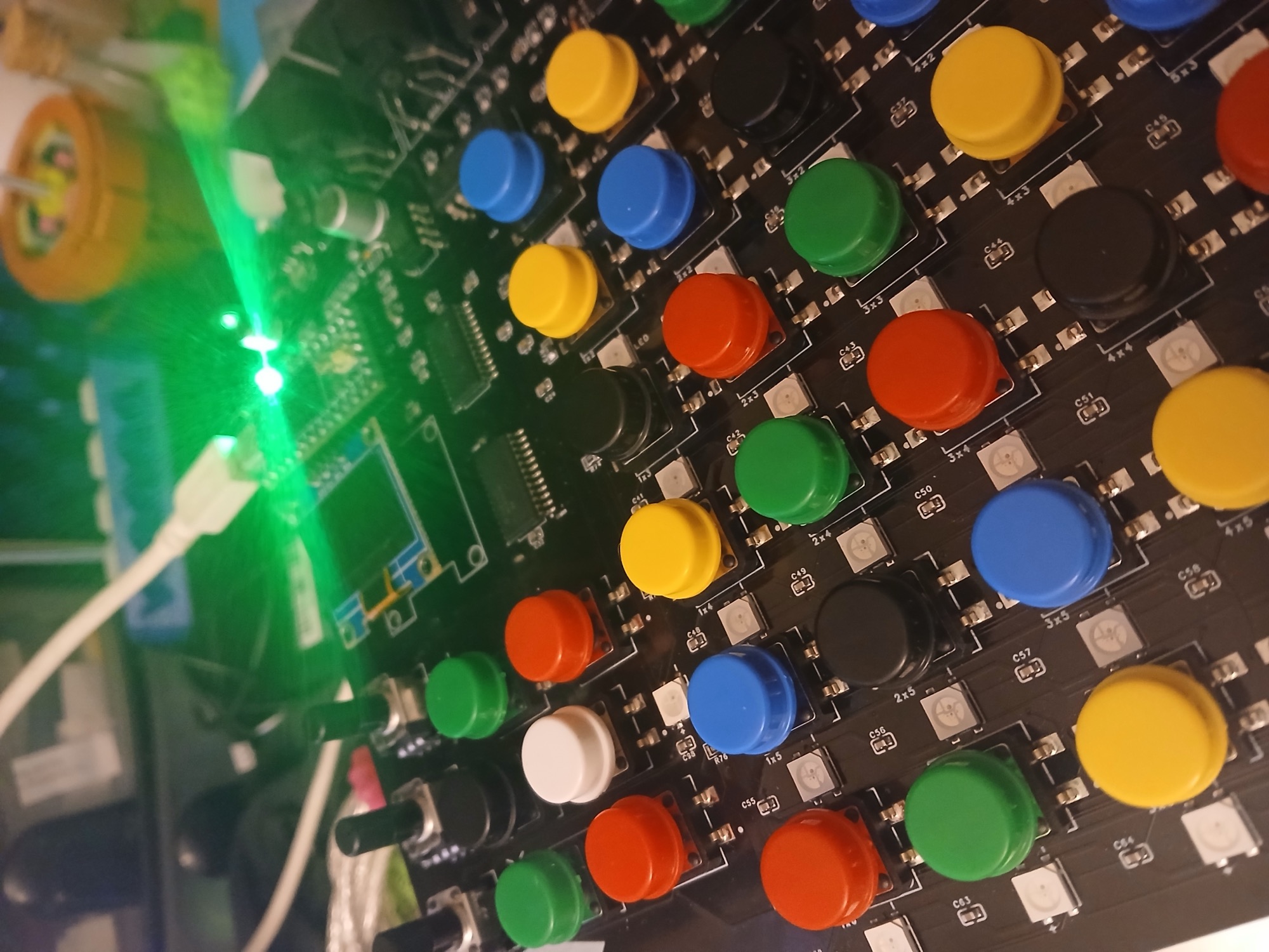 MOARkNOBS-42 prototype board during bench bring-up.